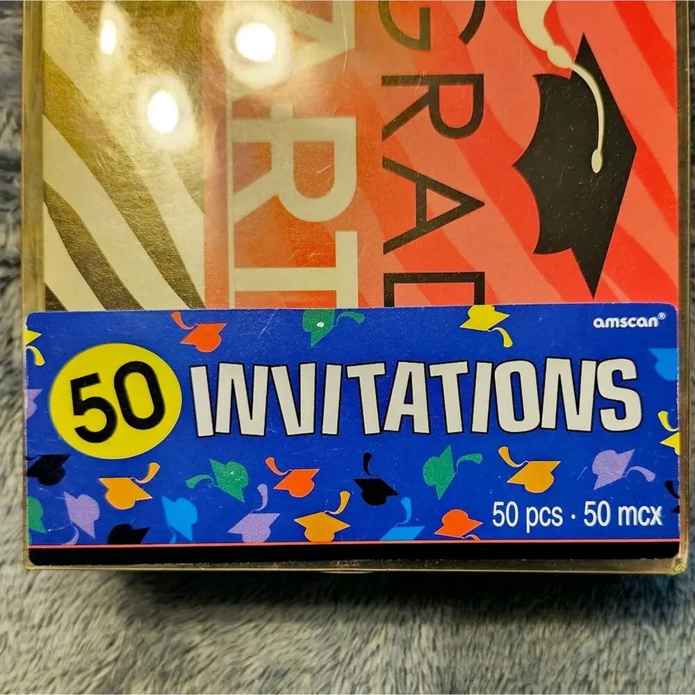 Amscan Grad Zebra Party Invitations – 50 Cards + 50 Envelopes – NIB Sealed